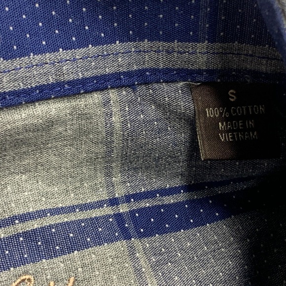 Tasso Elba Mens Dot Plaid Dobby Check Button Down Shirt Tallon Blue S - Picture 3 of 4